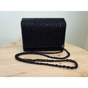 Vintage Mes Ami Black Beaded Evening Bag Clutch Crossbody 1980s 1990s